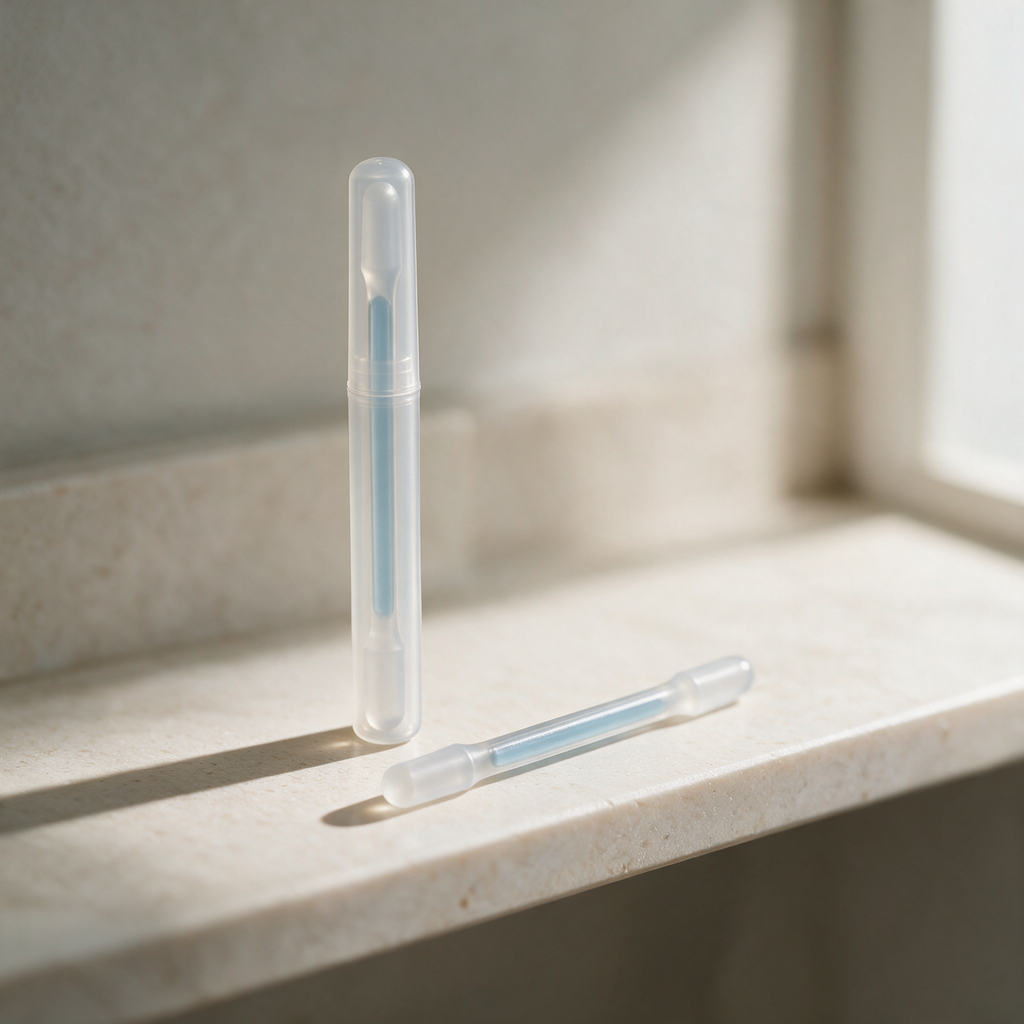 Etui Otiva sur une etagere de salle de bain